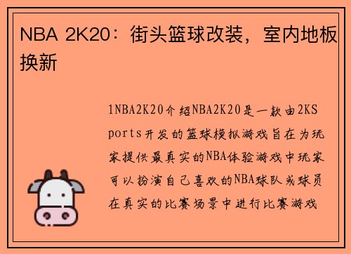 NBA 2K20：街头篮球改装，室内地板换新